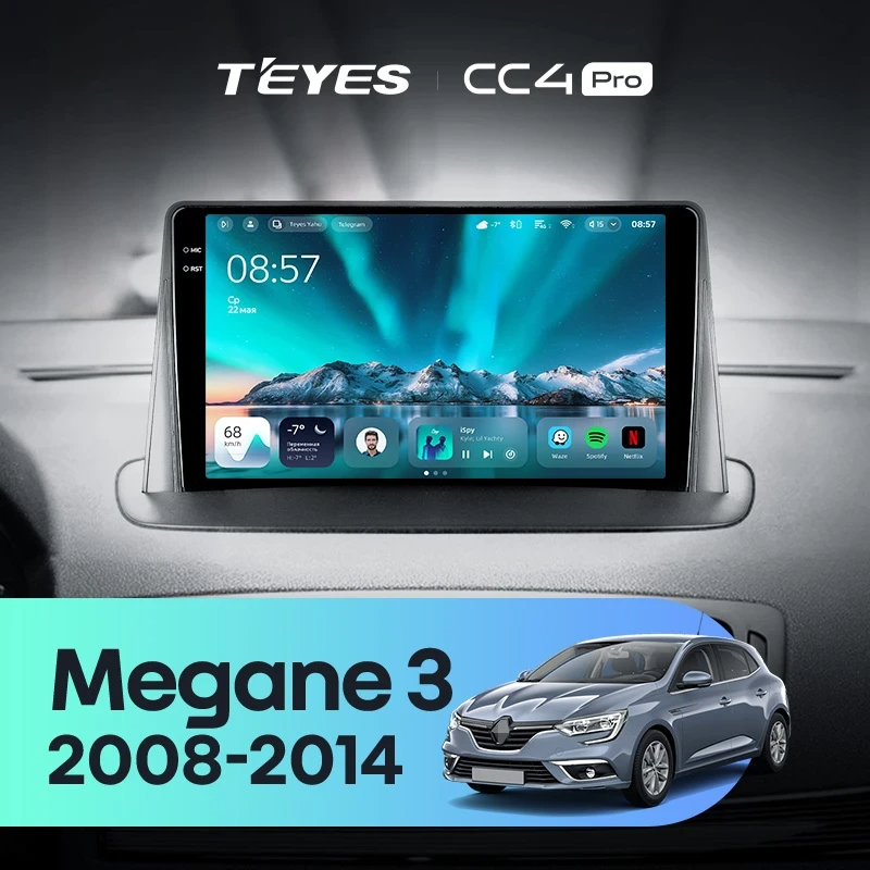 Штатная магнитола для Renault Megane 3 (2008-2014) (Экран 9,5") - Teyes CC4 Pro на Android 13, 8-ядер, 8ГБ-128ГБ, SIM-слот