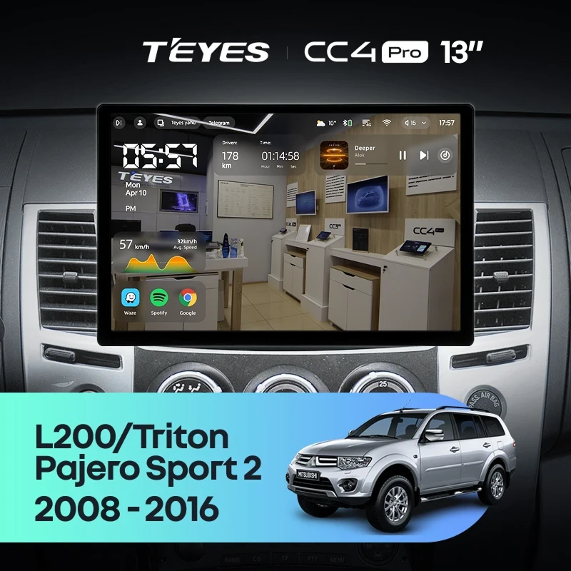 Штатная магнитола для Mitsubishi Pajero Sport 2 (2008-2016) (Экран 13") - Teyes CC4 Pro на Android 13, 8-ядер, 8ГБ-128ГБ, SIM-слот