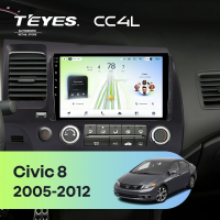 Штатная магнитола для Honda Civic 8 4d (2005-2012) - Teyes CC4L на Android 14, 8-ядер, 6ГБ-64ГБ, SIM-слот