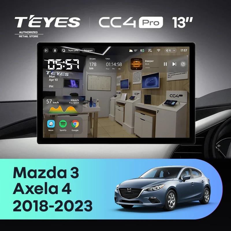 Штатная магнитола для Mazda Axela 4 / Mazda 3 (2018-2023) (0din) Правый руль (Экран 13") - Teyes CC4 Pro на Android 13, 8-ядер, 8ГБ-128ГБ, SIM-слот