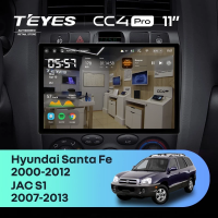 Штатная магнитола для Hyundai Santa Fe SM (2000-2012) / JAC S1 (2007-2013) (Экран 11") - Teyes CC4 Pro на Android 13, 8-ядер, 8ГБ-128ГБ, SIM-слот