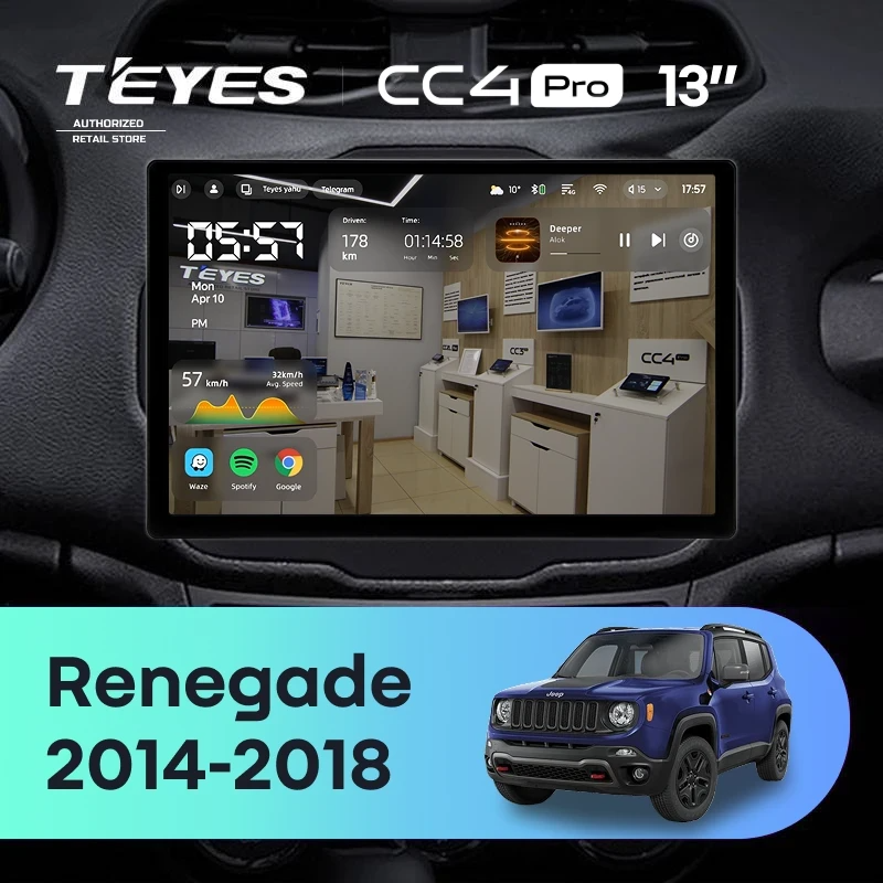 Штатная магнитола для Jeep Renegade (2014-2018) (Экран 13") - Teyes CC4 Pro на Android 13, 8-ядер, 8ГБ-128ГБ, SIM-слот