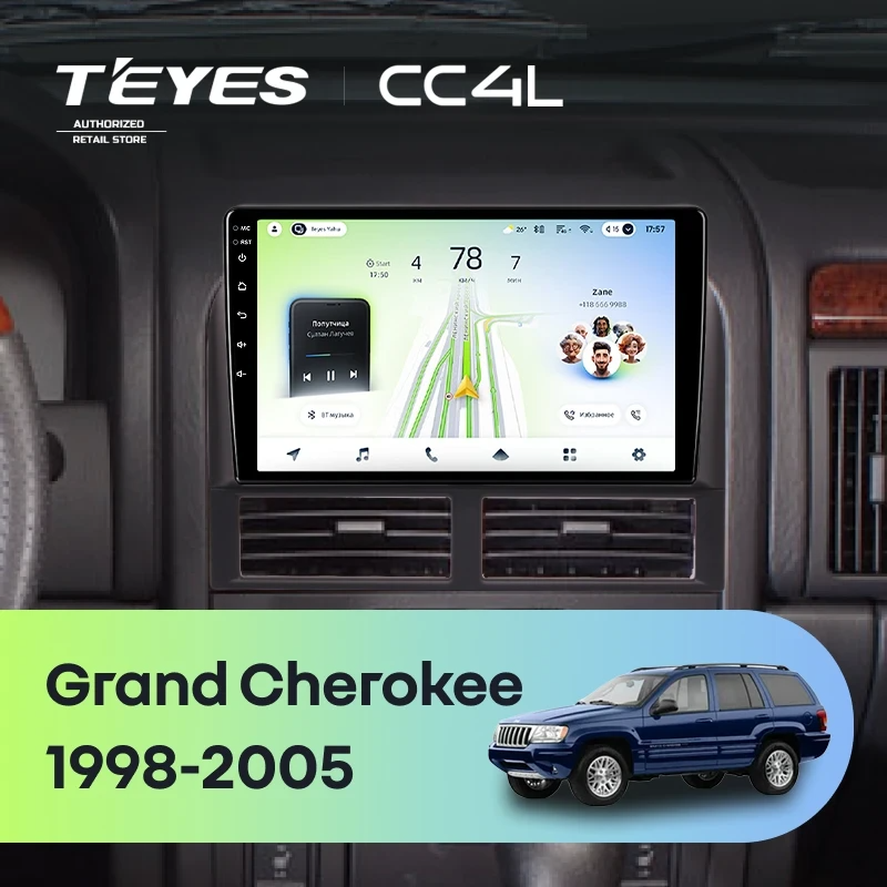 Штатная магнитола для Jeep Grand Cherokee 2 WJ (1998-2005) - Teyes CC4L на Android 14, 8-ядер, 6ГБ-64ГБ, SIM-слот