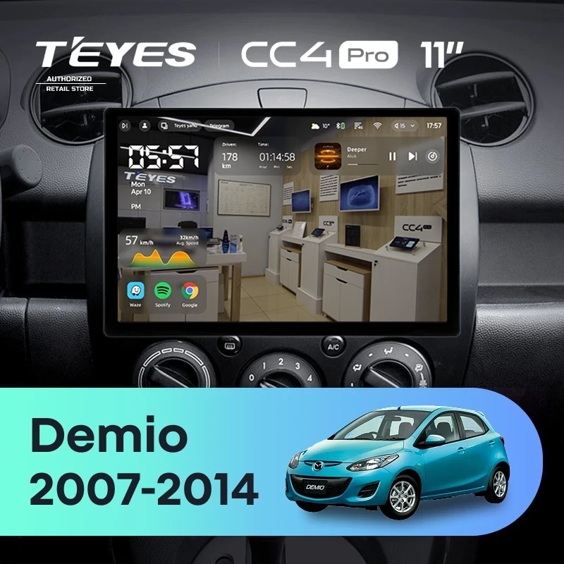 Штатная магнитола для Mazda Demio DE (2007-2014) (Экран 11") - Teyes CC4 Pro на Android 13, 8-ядер, 12ГБ-256ГБ, SIM-слот