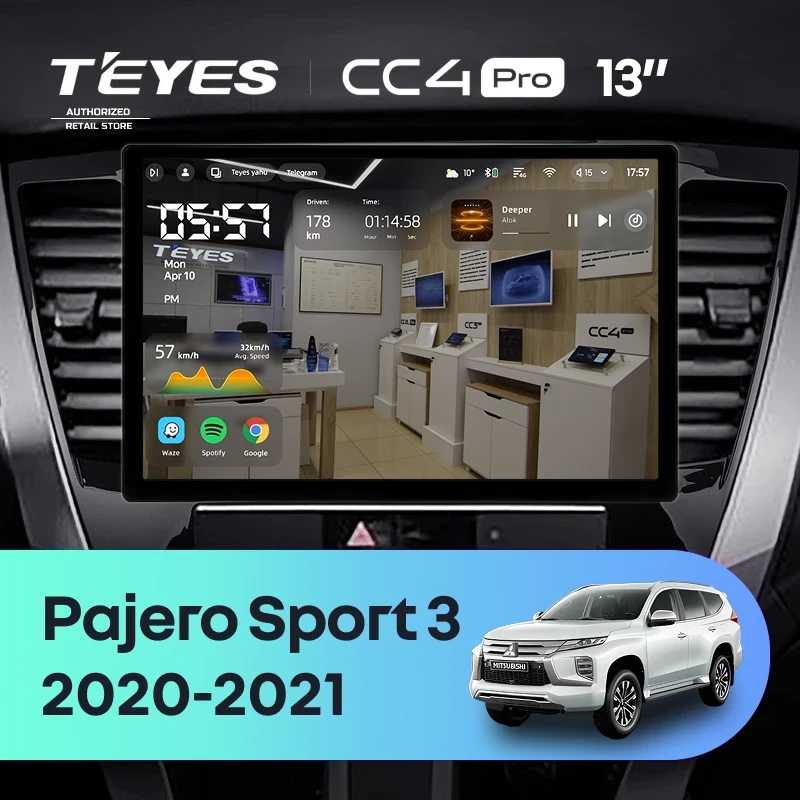 Штатная магнитола для Mitsubishi Pajero Sport 3 (2020-2021) (Экран 13") - Teyes CC4 Pro на Android 13, 8-ядер, 12ГБ-256ГБ, SIM-слот