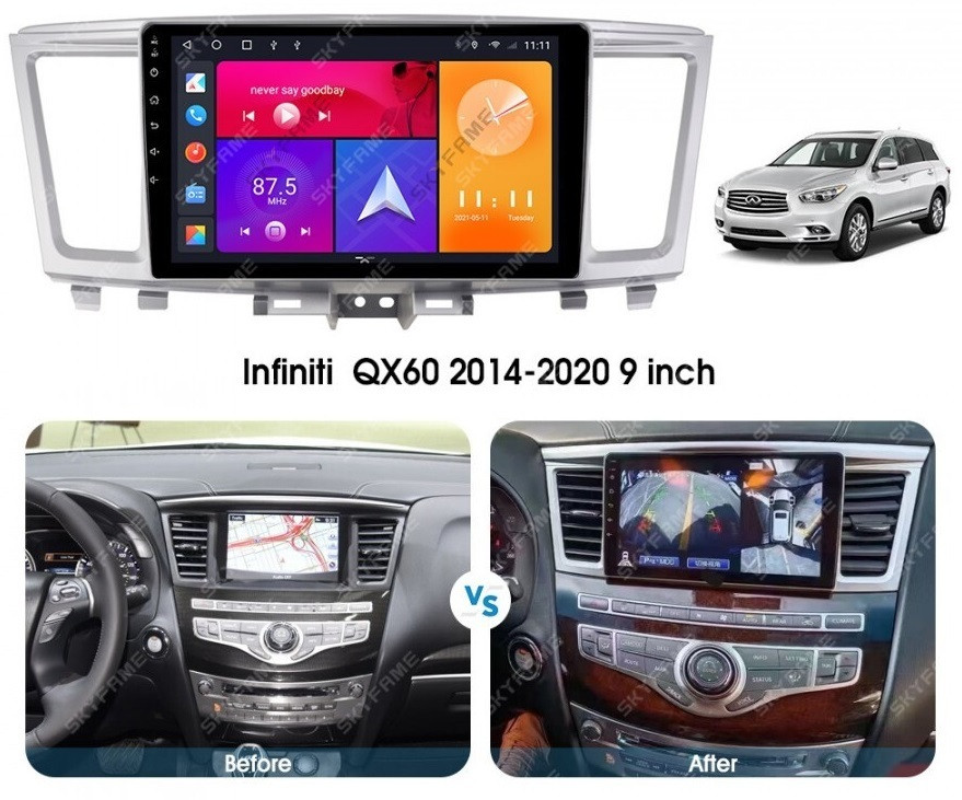 Магнитола для Infiniti QX60 2014-2021 (пластиковый верх) - Carmedia SF-9201-1 Android 10, 8-ядер, SIM-слот (CarPlay)