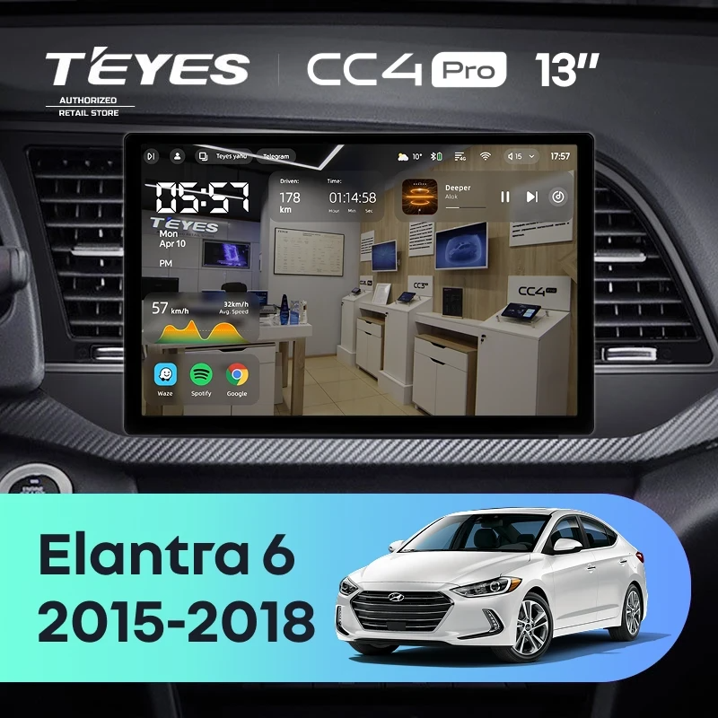 Штатная магнитола для Hyundai Elantra 6 (2015-2018) (Экран 13") - Teyes CC4 Pro на Android 13, 8-ядер, 12ГБ-256ГБ, SIM-слот