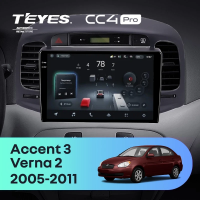 Штатная магнитола для Hyundai Verna 2 (2005-2011) (Экран 9,5") - Teyes CC4 Pro на Android 13, 8-ядер, 8ГБ-128ГБ, SIM-слот