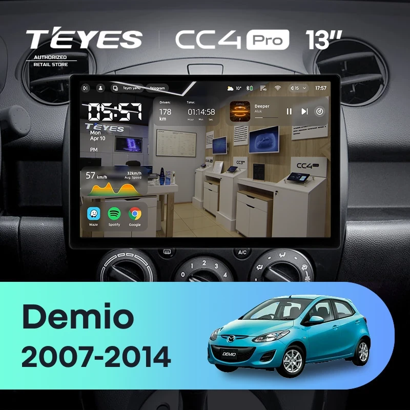 Штатная магнитола для Mazda Demio DE (2007-2014) (Экран 13") - Teyes CC4 Pro на Android 13, 8-ядер, 8ГБ-128ГБ, SIM-слот