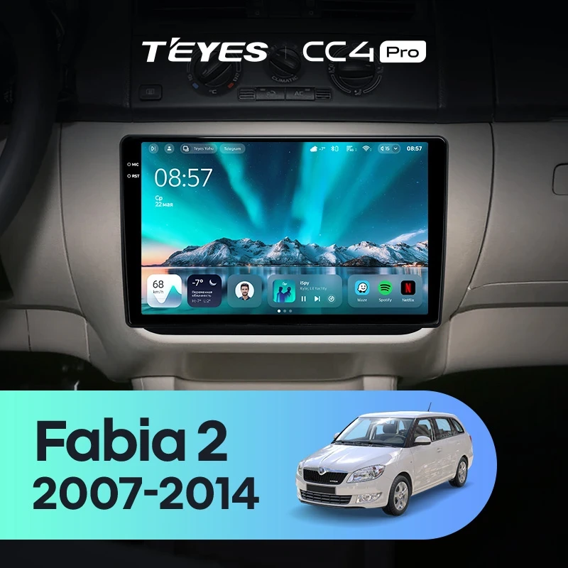 Штатная магнитола для Skoda Fabia 2 (2007-2014) (Экран 10,36") - Teyes CC4 Pro на Android 13, 8-ядер, 8ГБ-128ГБ, SIM-слот