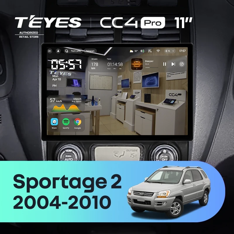 Штатная магнитола для Kia Sportage 2 (2004-2010) (Экран 11") - Teyes CC4 Pro на Android 13, 8-ядер, 8ГБ-128ГБ, SIM-слот