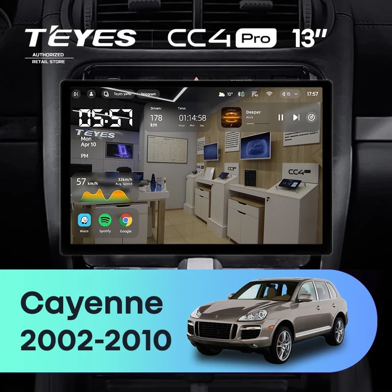 Штатная магнитола для Porsche Cayenne I 1 9PA (2002-2010) (Экран 13") - Teyes CC4 Pro на Android 13, 8-ядер, 8ГБ-128ГБ, SIM-слот