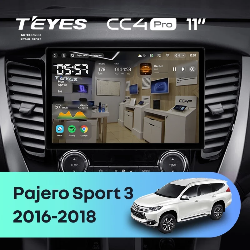 Штатная магнитола для Mitsubishi Pajero Sport 3 (2016-2018) (Экран 11") - Teyes CC4 Pro на Android 13, 8-ядер, 8ГБ-128ГБ, SIM-слот