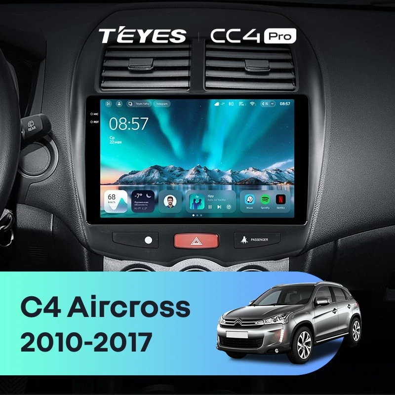 Штатная магнитола для Citroen C4 Aircross (2010-2017) (Экран 10,36") - Teyes CC4 Pro на Android 13, 8-ядер, 12ГБ-256ГБ, SIM-слот
