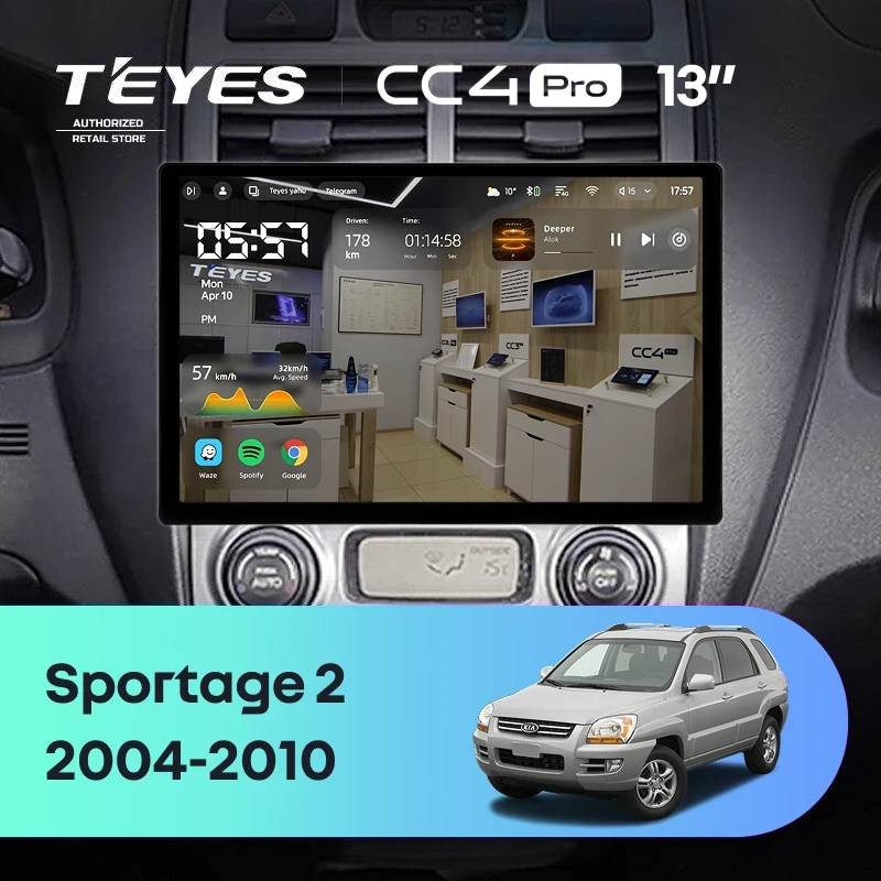 Штатная магнитола для Kia Sportage 2 (2004-2010) (Экран 13") - Teyes CC4 Pro на Android 13, 8-ядер, 8ГБ-128ГБ, SIM-слот