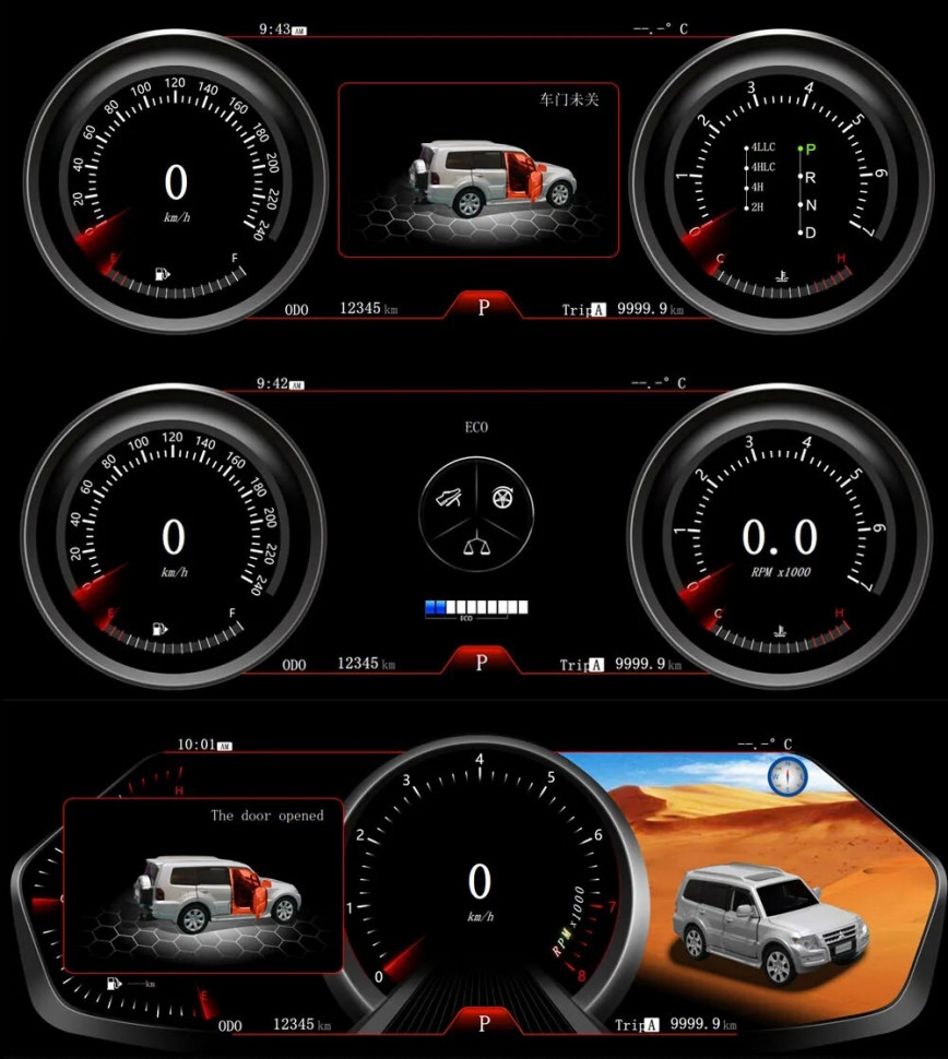 Электронная панель приборов Mitsubishi Pajero 4 2006-2020 - Carmedia NH-LCD-M1203 с 12.3" ЖК экраном QLED (CarPlay)