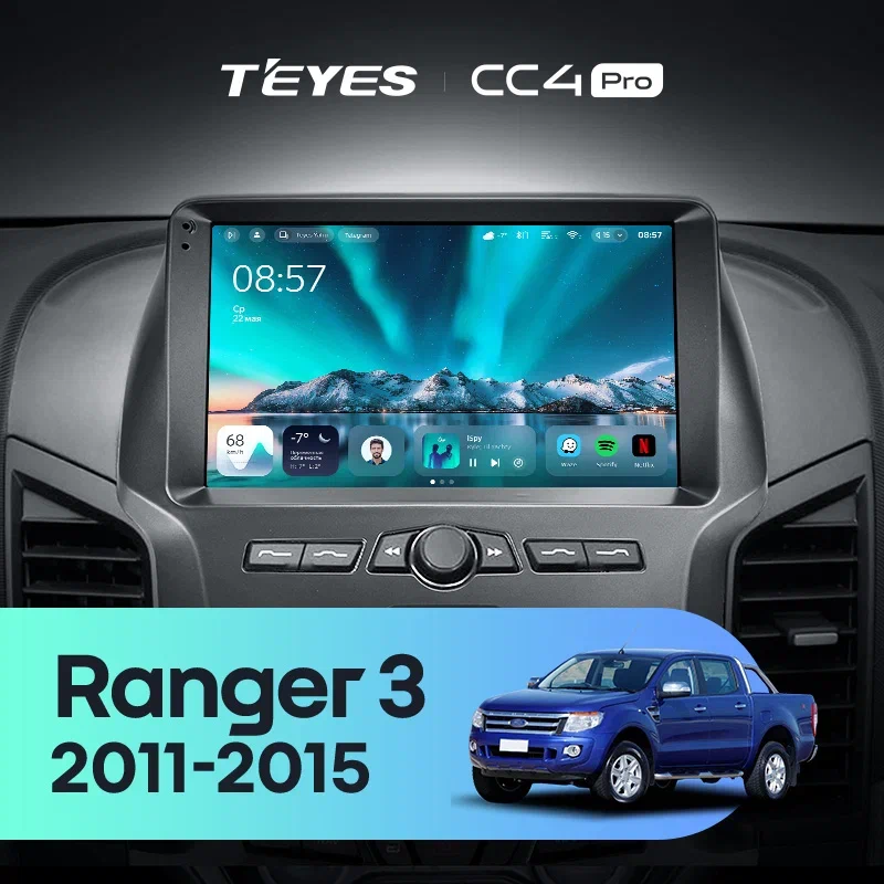 Штатная магнитола Teyes CC4 Pro 12/256 Ford Ranger 3 (2011-2015) F1