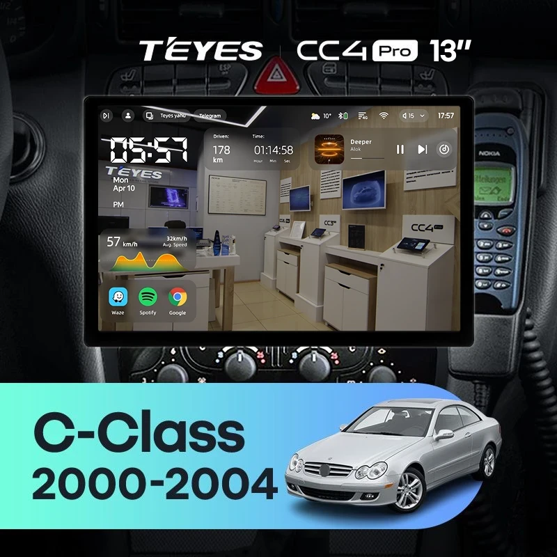 Штатная магнитола для Mercedes-Benz C/CLK-Class S203 W203 W209 A209 (2000-2005) (Экран 13") - Teyes CC4 Pro на Android 13, 8-ядер, 12ГБ-256ГБ, SIM-слот