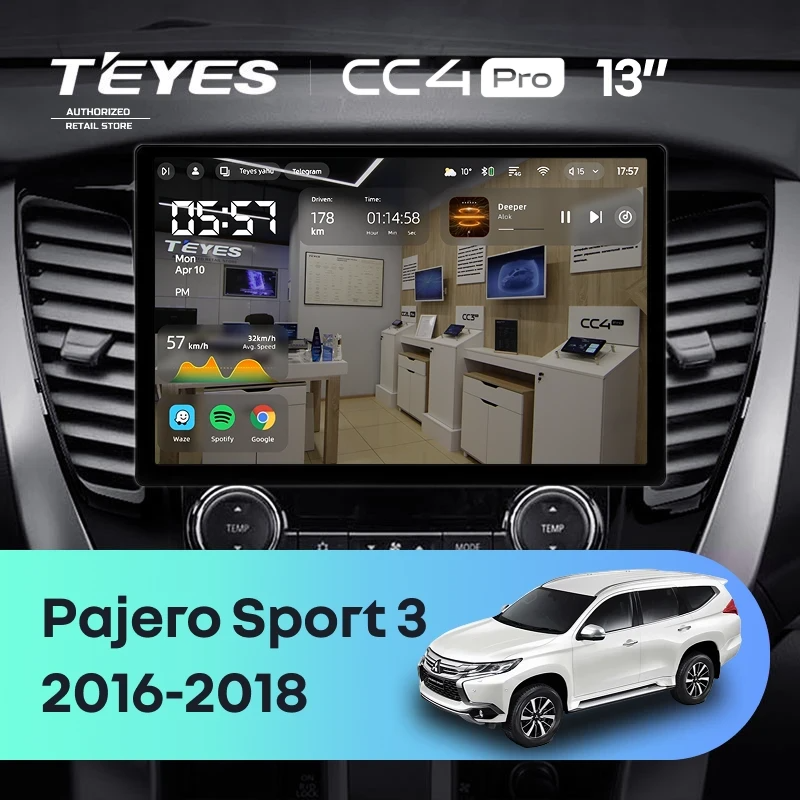 Штатная магнитола для Mitsubishi Pajero Sport 3 (2016-2018) (Экран 13") - Teyes CC4 Pro на Android 13, 8-ядер, 12ГБ-256ГБ, SIM-слот