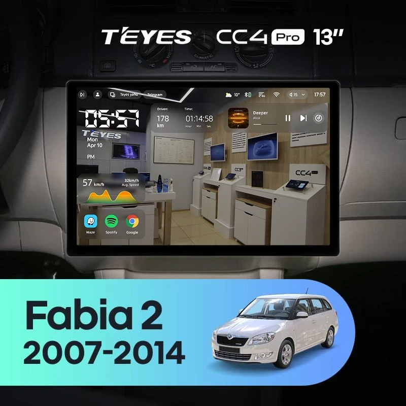Штатная магнитола для Skoda Fabia 2 (2007-2014) (Экран 13") - Teyes CC4 Pro на Android 13, 8-ядер, 12ГБ-256ГБ, SIM-слот