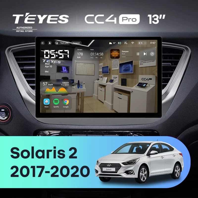Штатная магнитола для Hyundai Solaris 2 (2017-2020) (Экран 13") - Teyes CC4 Pro на Android 13, 8-ядер, 12ГБ-256ГБ, SIM-слот
