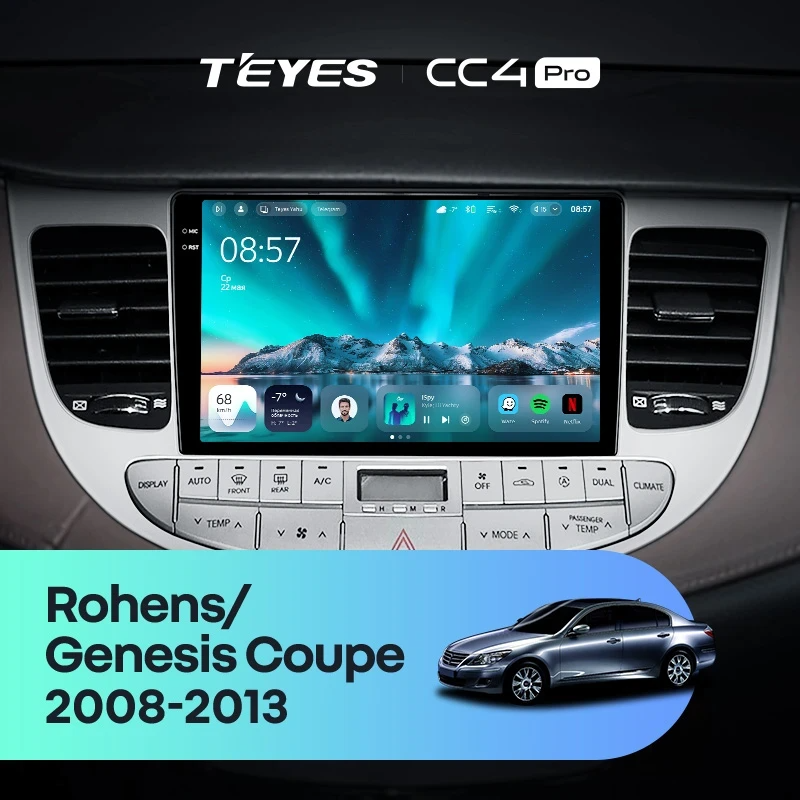 Штатная магнитола для Hyundai Rohens Genesis (2008-2013) (Экран 9,5") - Teyes CC4 Pro на Android 13, 8-ядер, 12ГБ-256ГБ, SIM-слот