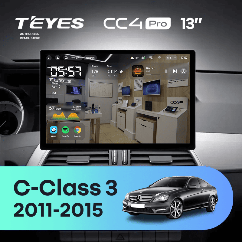 Штатная магнитола для Mercedes-Benz C-Class 3 W204 C204 S204 (NTG 4.5) (2011-2015) (0din) (Экран 13") - Teyes CC4 Pro на Android 13, 8-ядер, 12ГБ-256ГБ, SIM-слот