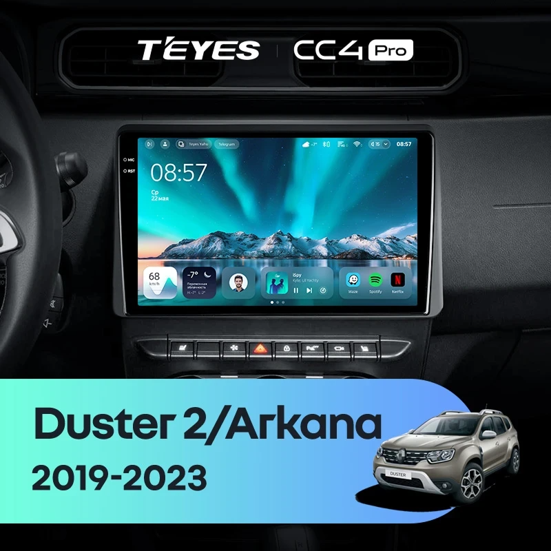 Штатная магнитола для Renault Arkana / Duster 2 (2019-2023) (Экран 10,36") - Teyes CC4 Pro на Android 13, 8-ядер, 8ГБ-128ГБ, SIM-слот