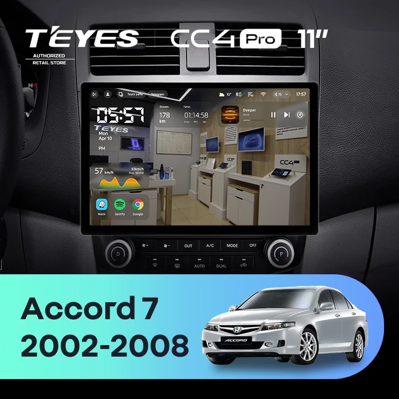 Штатная магнитола для Honda Accord 7 (2002-2008) (Экран 11") - Teyes CC4 Pro на Android 13, 8-ядер, 12ГБ-256ГБ, SIM-слот