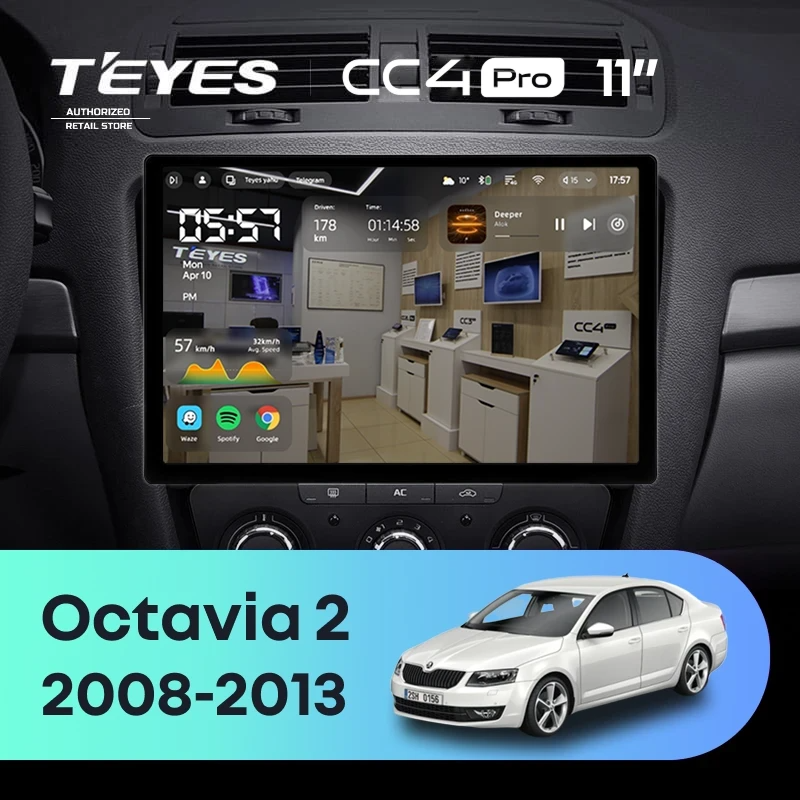 Штатная магнитола для Skoda Octavia 2 A5 (2008-2013) (Экран 11") - Teyes CC4 Pro на Android 13, 8-ядер, 8ГБ-128ГБ, SIM-слот