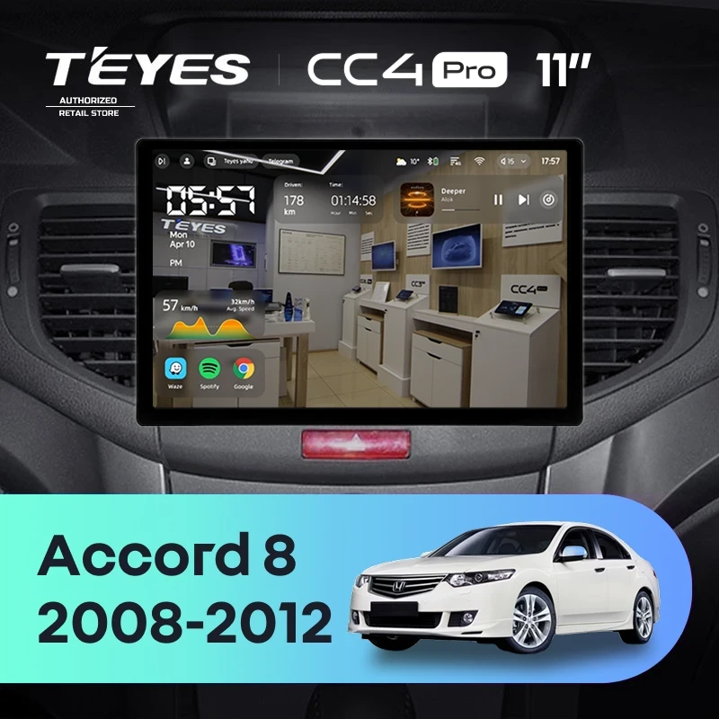 Штатная магнитола для Honda Accord 8 (2008-2012) (Экран 11") - Teyes CC4 Pro на Android 13, 8-ядер, 12ГБ-256ГБ, SIM-слот