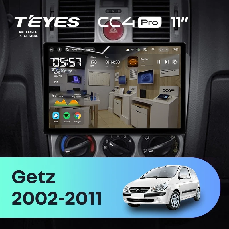 Штатная магнитола для Hyundai Getz (2002-2011) (Экран 11") - Teyes CC4 Pro на Android 13, 8-ядер, 8ГБ-128ГБ, SIM-слот