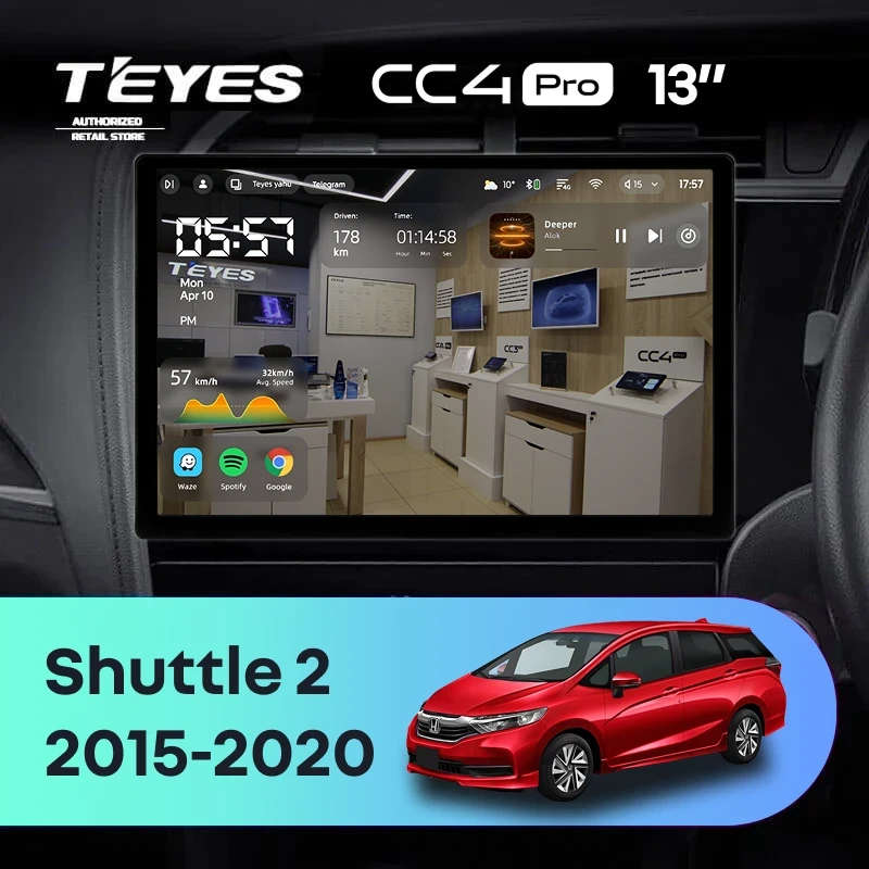 Штатная магнитола для Honda Shuttle 2 (2015-2020) Правый руль (Экран 13") - Teyes CC4 Pro на Android 13, 8-ядер, 12ГБ-256ГБ, SIM-слот