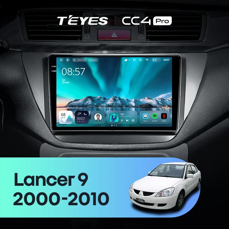 Штатная магнитола для Mitsubishi Lancer 9 CS (2000-2010) (Экран 9,5") - Teyes CC4 Pro на Android 13, 8-ядер, 8ГБ-128ГБ, SIM-слот