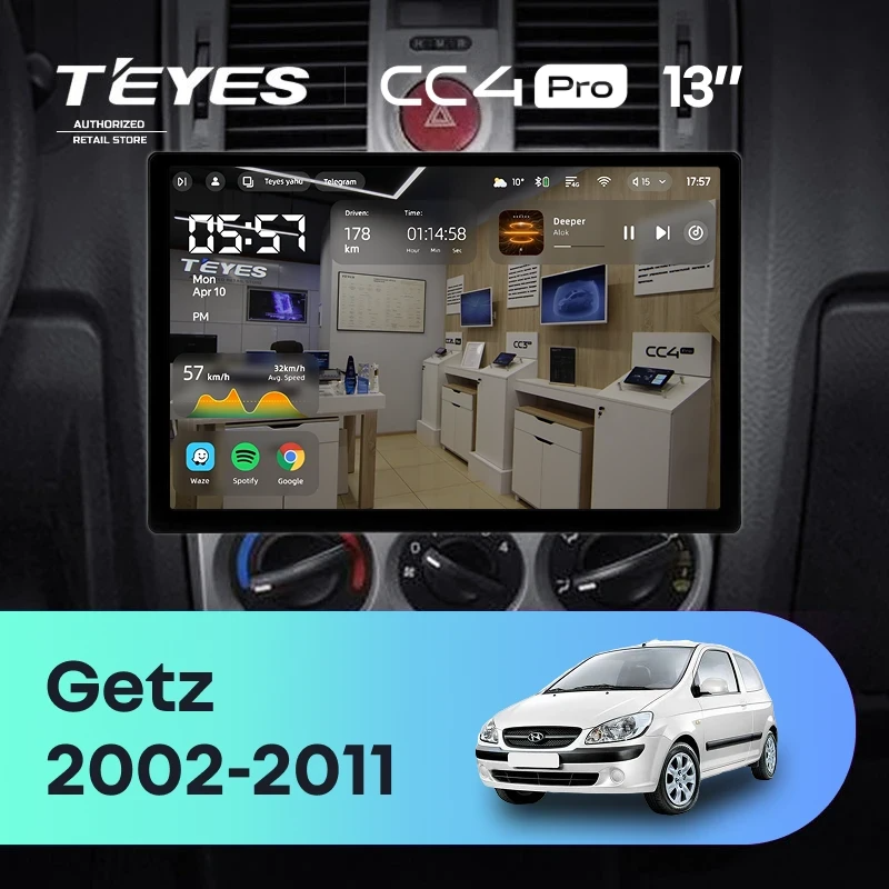 Штатная магнитола для Hyundai Getz (2002-2011) (Экран 13") - Teyes CC4 Pro на Android 13, 8-ядер, 8ГБ-128ГБ, SIM-слот