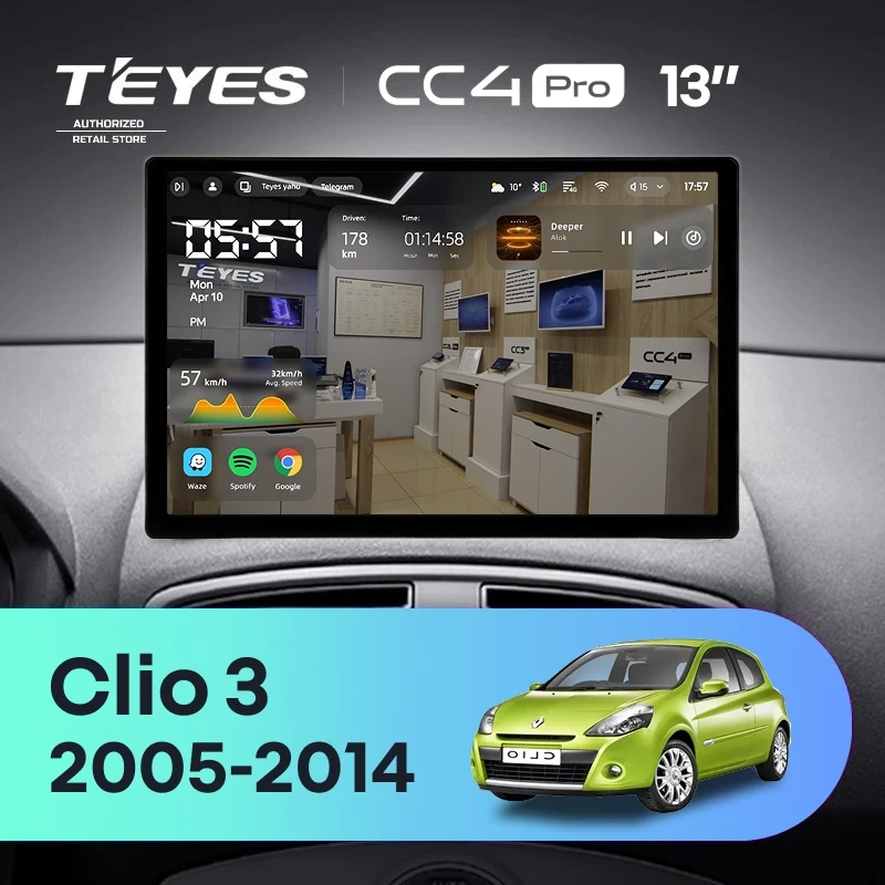 Штатная магнитола для Renault Clio 3 (2005-2014) (0din) (Экран 13") - Teyes CC4 Pro на Android 13, 8-ядер, 8ГБ-128ГБ, SIM-слот