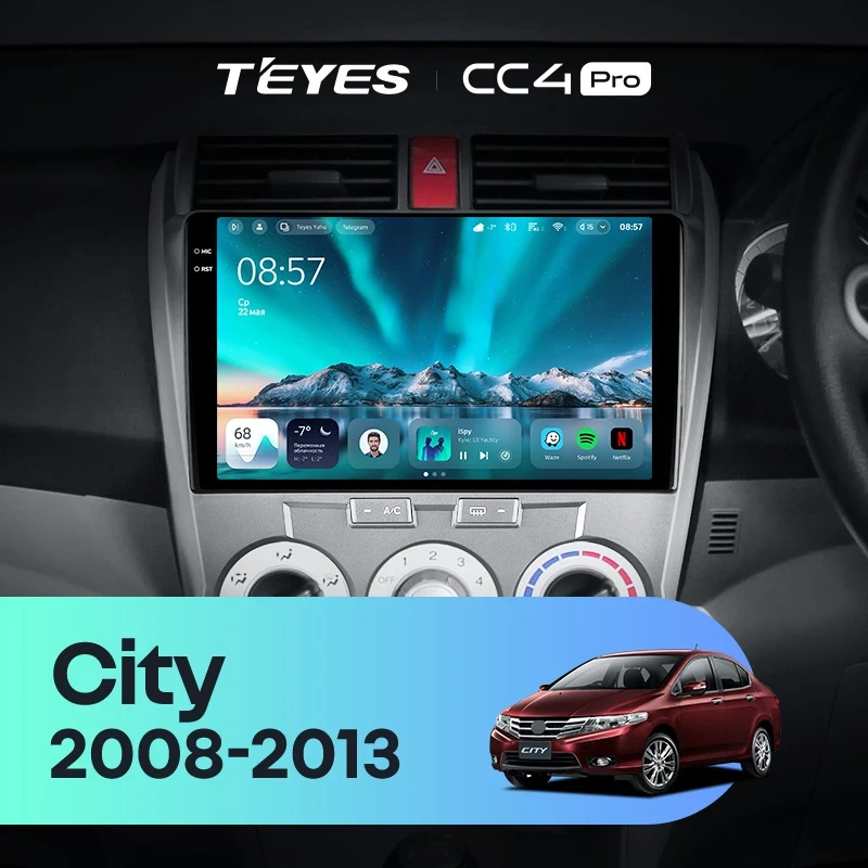 Штатная магнитола для Honda City (2008-2013) (Экран 10,36") - Teyes CC4 Pro на Android 13, 8-ядер, 12ГБ-256ГБ, SIM-слот