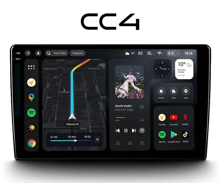 Универсальная магнитола без рамки (экран 9") - Teyes CC4 на Android 14, 8-ядер, QLED, Carplay, SIM-слот