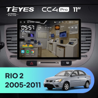 Штатная магнитола для Kia Rio 2 (2005-2011) (Экран 11") - Teyes CC4 Pro на Android 13, 8-ядер, 8ГБ-128ГБ, SIM-слот