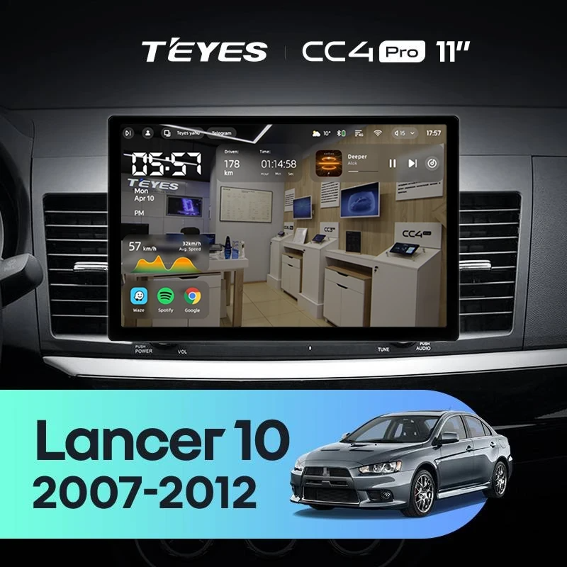 Штатная магнитола для Mitsubishi Lancer 10 CY (2007-2012) (Экран 11") - Teyes CC4 Pro на Android 13, 8-ядер, 8ГБ-128ГБ, SIM-слот