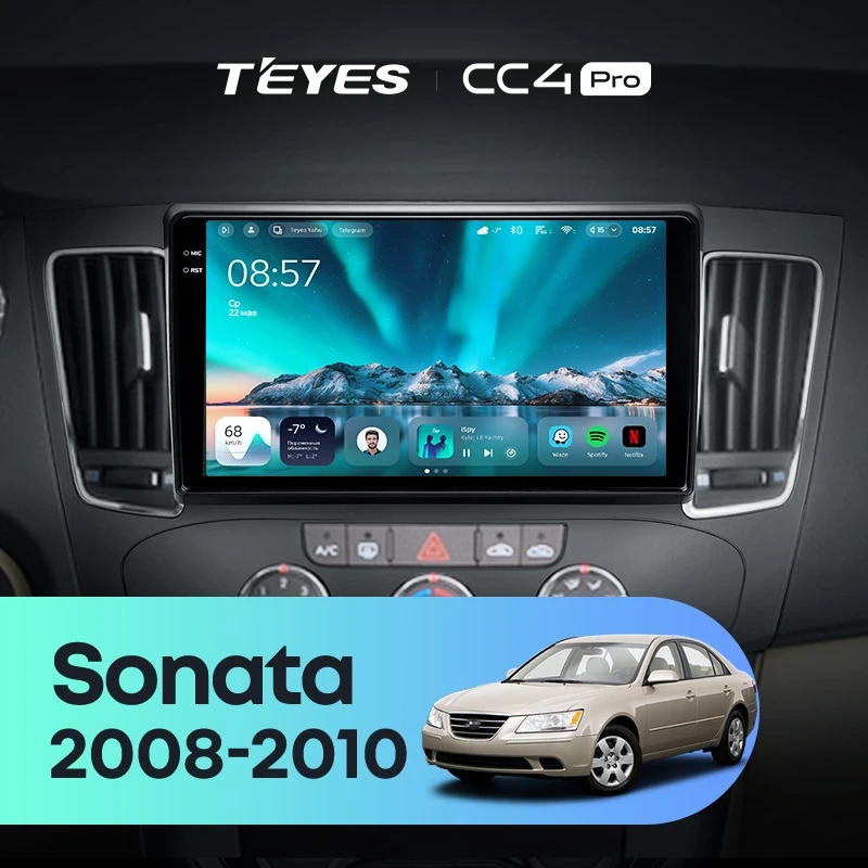 Штатная магнитола для Hyundai Sonata NF (2008-2010) (Экран 9,5") - Teyes CC4 Pro на Android 13, 8-ядер, 12ГБ-256ГБ, SIM-слот