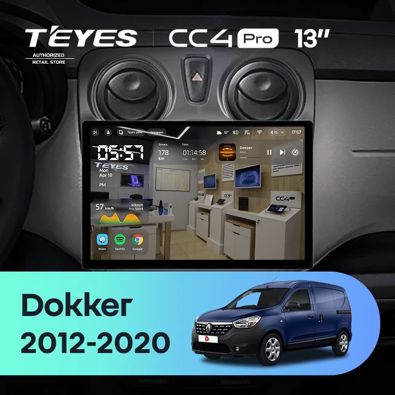 Штатная магнитола для Renault Dokker (2012-2020) (Экран 13") - Teyes CC4 Pro на Android 13, 8-ядер, 8ГБ-128ГБ, SIM-слот