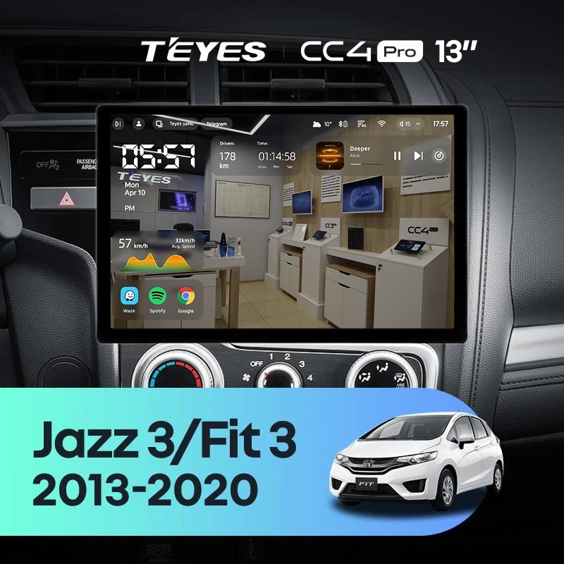 Штатная магнитола для Honda Fit 3 GP GK / Jazz 3 (2013-2020)  (Экран 13") - Teyes CC4 Pro на Android 13, 8-ядер, 8ГБ-128ГБ, SIM-слот