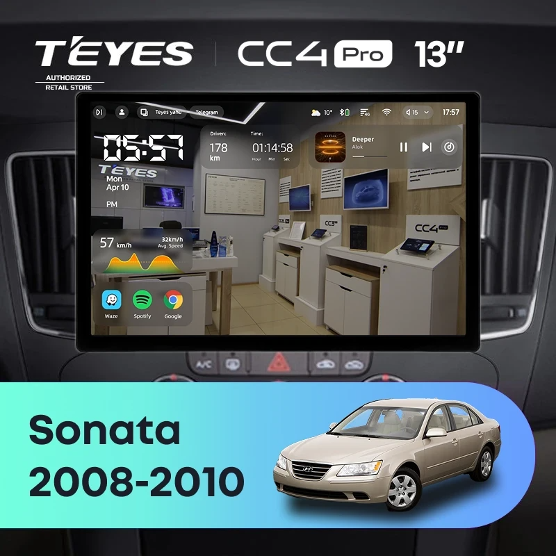 Штатная магнитола для Hyundai Sonata NF (2008-2010) (Экран 13") - Teyes CC4 Pro на Android 13, 8-ядер, 8ГБ-128ГБ, SIM-слот