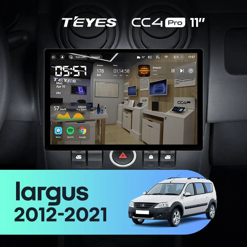 Штатная магнитола для Lada Largus (2012-2020) (Экран 11") - Teyes CC4 Pro на Android 13, 8-ядер, 12ГБ-256ГБ, SIM-слот