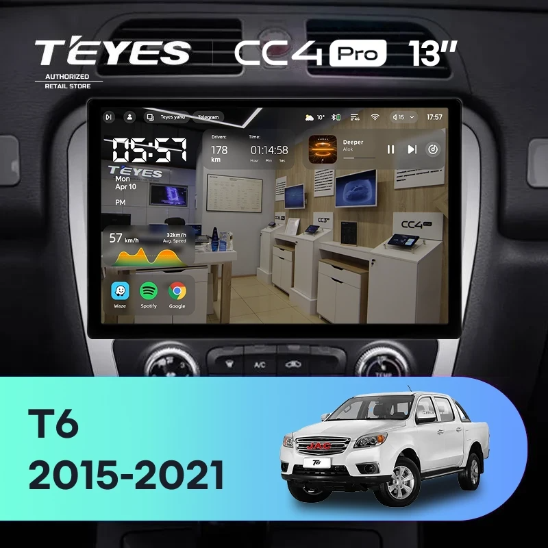 Штатная магнитола для JAC T6 (2015-2021) (Экран 13") - Teyes CC4 Pro на Android 13, 8-ядер, 8ГБ-128ГБ, SIM-слот
