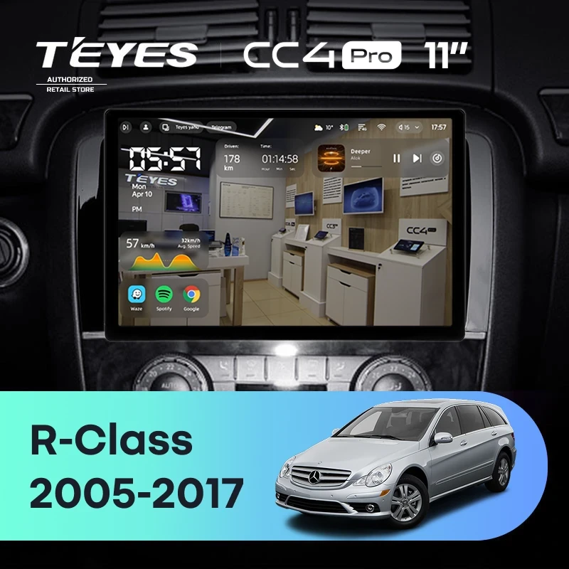 Штатная магнитола для Mercedes-Benz R-Class W251 R280 R300 R320 (2005-2017) (Экран 11") - Teyes CC4 Pro на Android 13, 8-ядер, 8ГБ-128ГБ, SIM-слот