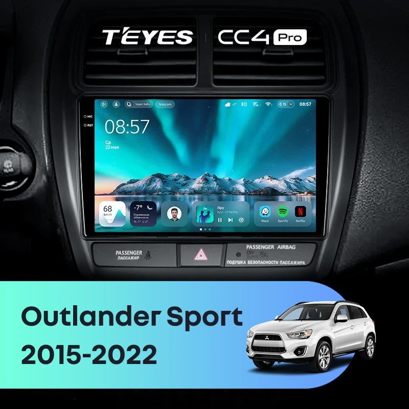 Штатная магнитола для Mitsubishi Outlander Sport (2015-2026) (Экран 9,5") - Teyes CC4 Pro на Android 13, 8-ядер, 8ГБ-128ГБ, SIM-слот