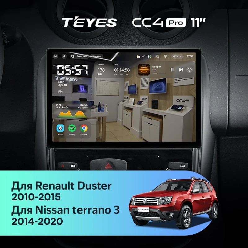 Штатная магнитола для Renault Duster 1 (2010-2015) (Экран 11") - Teyes CC4 Pro на Android 13, 8-ядер, 8ГБ-128ГБ, SIM-слот