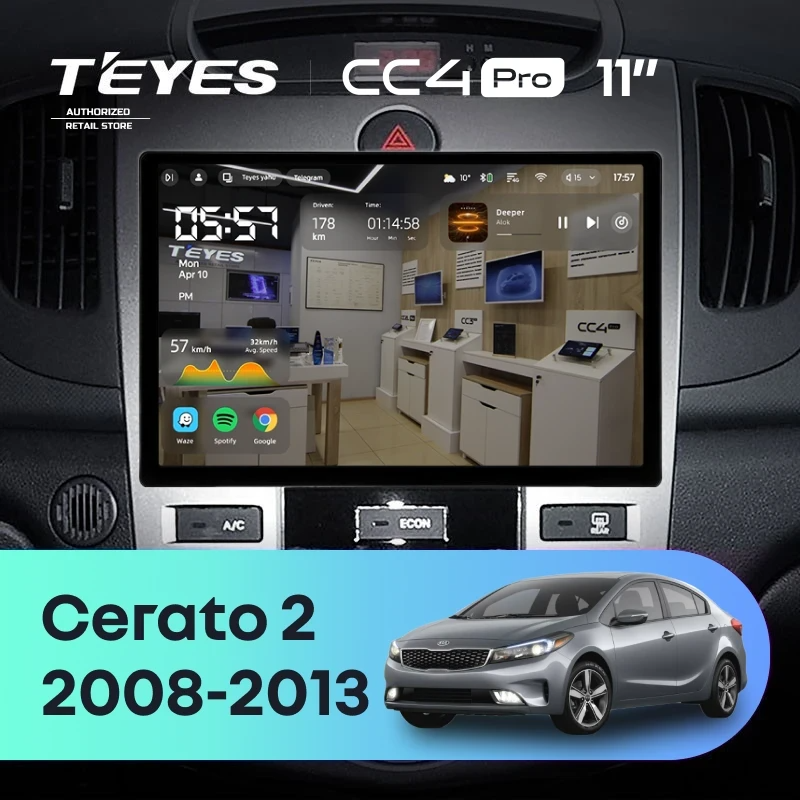 Штатная магнитола для Kia Cerato 2 TD (2008-2013) (Экран 11") - Teyes CC4 Pro на Android 13, 8-ядер, 8ГБ-128ГБ, SIM-слот